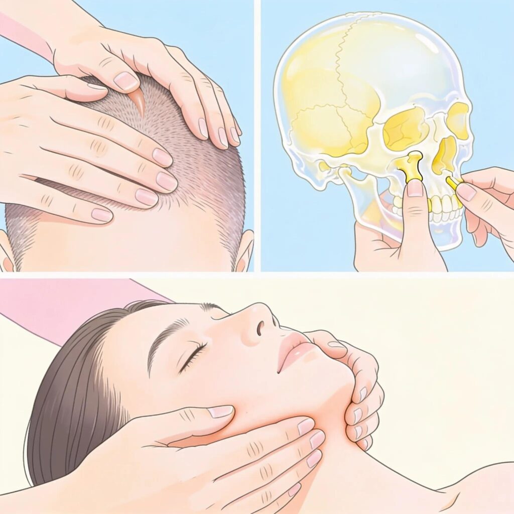 Key craniosacral therapy techniques: gentle touch, cranial manipulation, and facial release in action